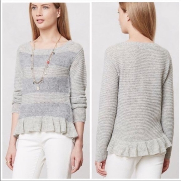 Sleeping on Snow Anthropologie Nuvola Sweater Womens M Wool Blend Ruffle Eyelash - Picture 1 of 11